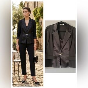 Joseph Ribkoff Tuxedo Blazer Satin Detail Size 12 Tailored Classic